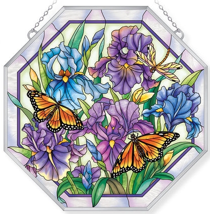 Amia 40022 Iris Meadows Beveled Glass Medium Octagon Panel