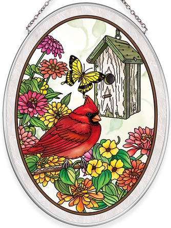 Amia 40034 Birdsong Cardinal Medium Oval Suncatcher