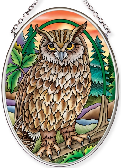 Amia 40065 Sunset Owl Small Oval Suncatcher