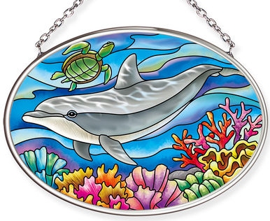 Amia 40067 Playful Dolphin Small Oval Suncatcher
