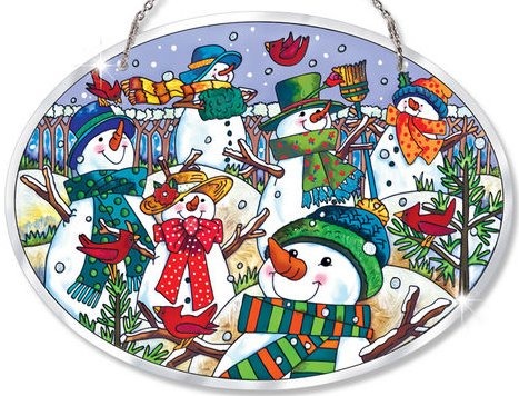 Amia 41024 A Hill of A Lot of Snowmen Large Oval Suncatcher