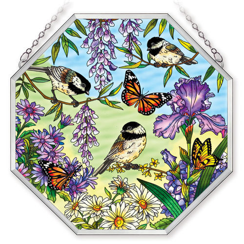 Amia 41062 Chickadee Garden Beveled Medium Octagon Panel