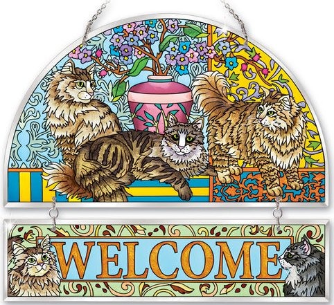 Amia 41194 Tapestry Cats Beveled Welcome Panel