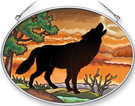 Amia 41358 Wolf Silhouette Medium Oval Suncatcher