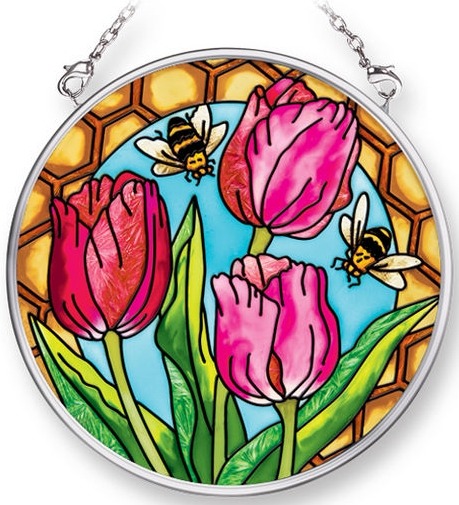 Amia 42074 Tulips & Bees Small Circle Suncatcher