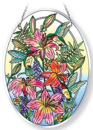 Amia 42121 Daylilies & Associates Beveled Large Oval Suncatcher