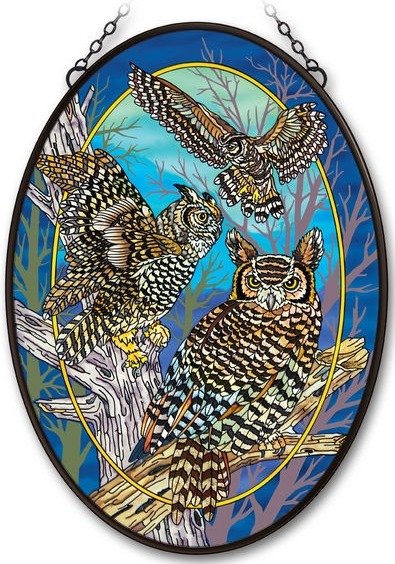 Amia 42204 Owls Jumbo Oval Suncatcher