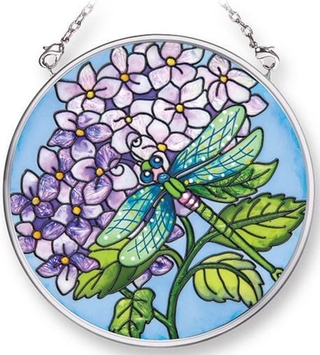 Amia 42312 Dragonfly & Hydrangea Small Circle Suncatcher