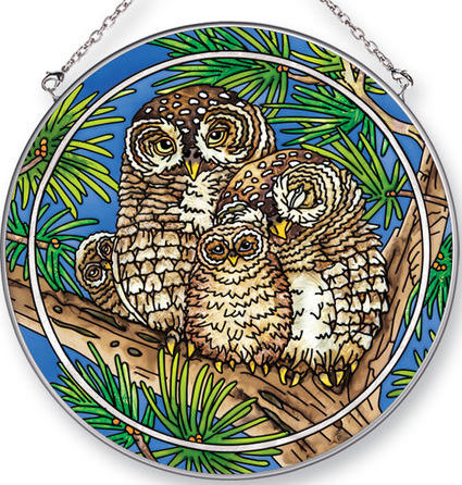 Amia 42424 Spotted Owls Large Circle Suncatcher
