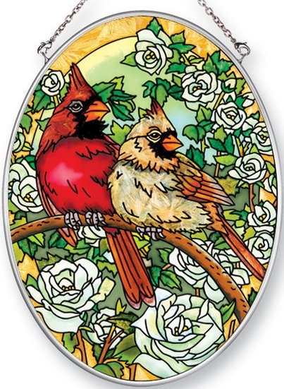 Amia 42463 Bower Cardinals Medium Oval Suncatcher