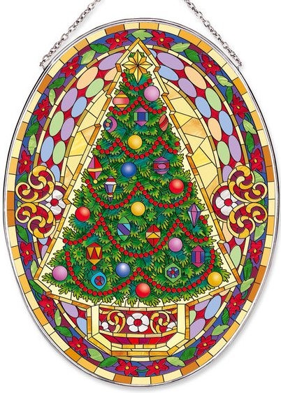 Amia 42528 Mosaic Christmas Tree Large Oval Suncatcher