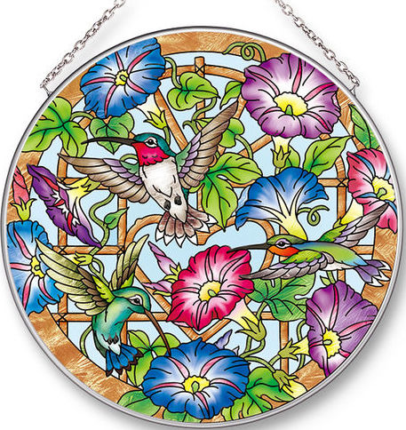 Amia 42529 Morning Glories and Hummers Large Circle Suncatcher