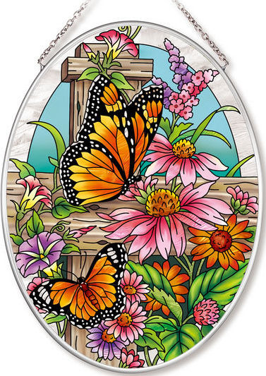 Amia 42555 Monarchs & Coneflowers Medium Oval Suncatcher