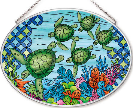 Amia 42560 Green Ocean Turtle Medium Oval Suncatcher