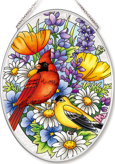 Amia 42563 Garden Oriole & Cardinal Medium Oval Suncatcher