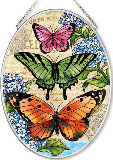 Amia 42565 Burlap Butterflies Medium Oval Suncatcher