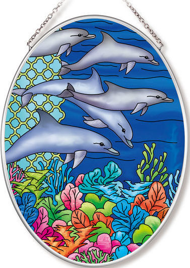 Amia 42568 Ocean Dolphins Medium Oval Suncatcher