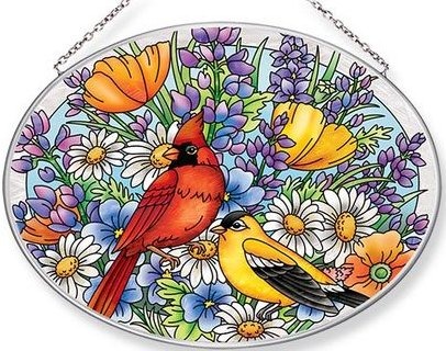 Amia 42658 Cardinal & Goldfinch Large Oval Suncatcher