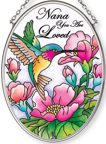 Amia 42681 Nana You Are Loved Hmbird Small Oval Suncatcher