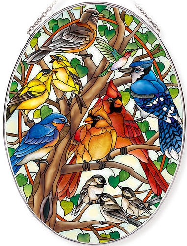 Amia 42798 Wild Birds Co op Large Oval Suncatcher