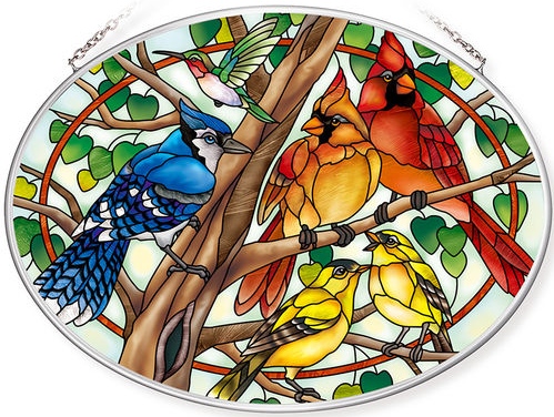 Amia 42799 Wild Birds Co op Medium Oval Suncatcher