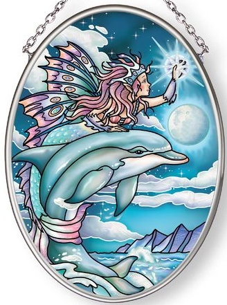 Amia 42876 Wish Upon A Dolphin Small Oval Suncatcher