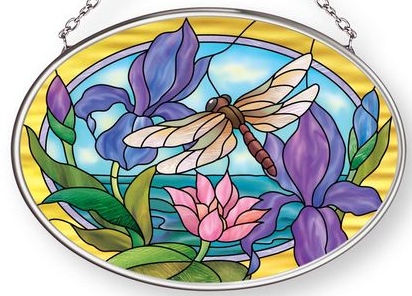Amia 42881 Dragonflies & Irises Small Oval Suncatcher Horizontal