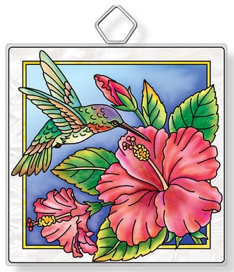 Amia 42932 Hummingbird and Hibiscus Square Suncatcher