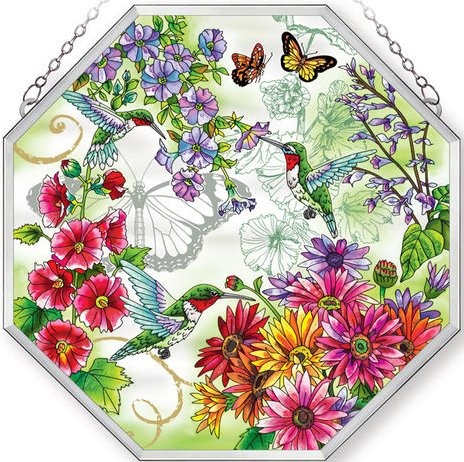 Amia 5234 Hummingbird Garden N Bloom Beveled Medium Octagon Panel