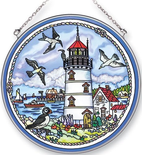 Amia 5321 Seabirds and Lighthouse Large Circle Suncatcher