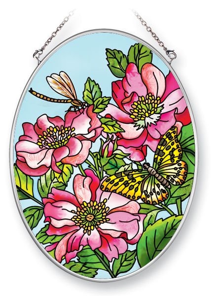 Amia 5367 Wild Roses Medium Oval Suncatcher