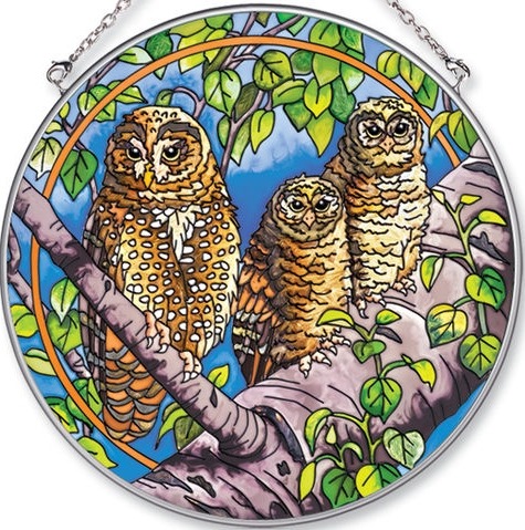 Amia 5576 Aec Spotted Owls Large Circle Suncatcher
