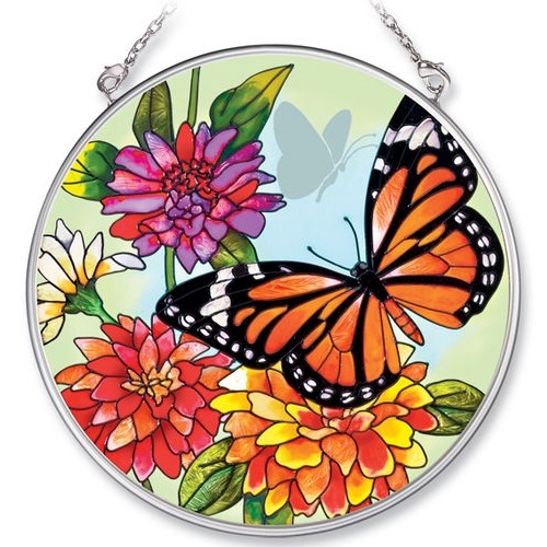 Amia 5683 Monarch & Zinnia Medium Circle Suncatcher