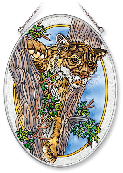 Amia 5862 Cougar In Trees Medium Oval Suncatcher