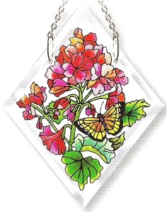 Amia 6188 Geraniums Diamond Shape Suncatcher