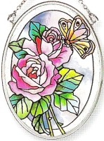 Amia 6296 Butterfly With Roses Small Oval Suncatcher