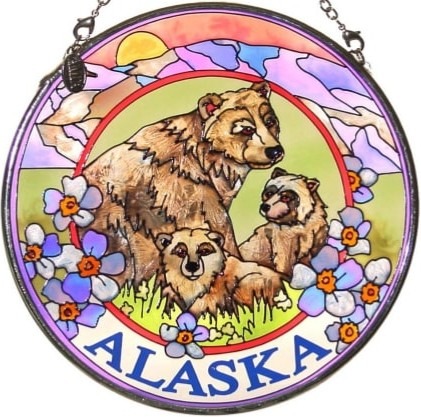 Amia 7406 Grizzly Bears Medium Circle Suncatcher
