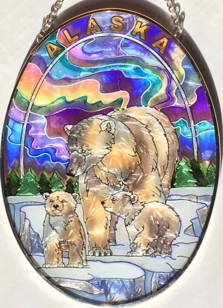 Amia 7415 Polar Bear Northern Lights Medium Oval Suncatcher