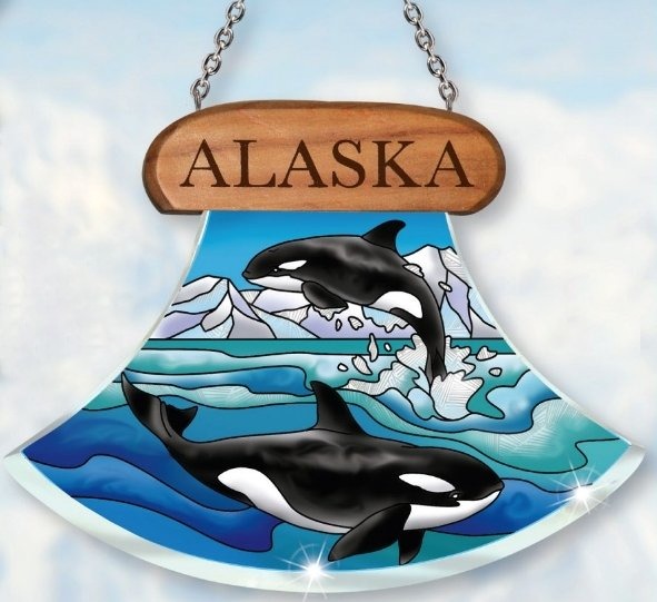 Amia 7443 Alaska Orcas Ulu Shaped Suncatcher