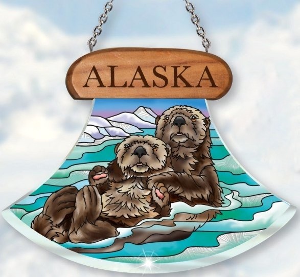 Amia 7444 Alaska Sea Otters Ulu Shaped Suncatcher