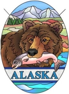 Amia 7455 Alaska Fishing Bear Small Oval Suncatcher