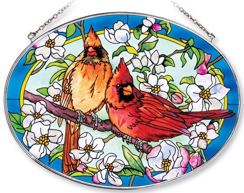 Amia 7556 Orchard Cardinals Large Oval Suncatcher