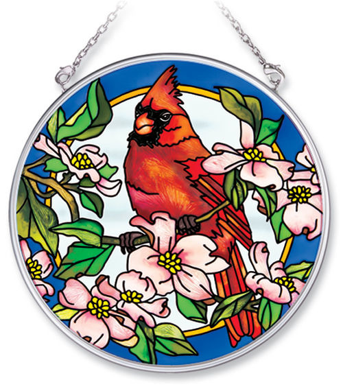 Amia 7566 Cardinal and Dogwood Medium Circle Suncatcher