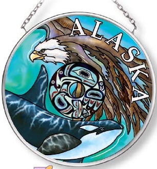 Amia 7576 Alaska Eagle Orca Small Circle Suncatcher