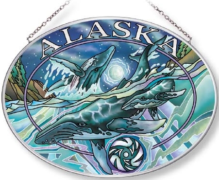 Amia 7577 Alaska Humpbacks Medium Oval Suncatcher