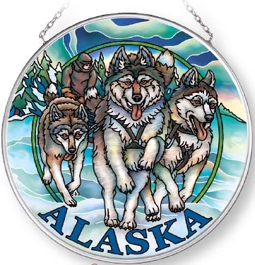 Amia 7578 Alaska Wolves Medium Circle Suncatcher