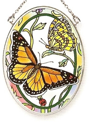 Amia 7655 Rainbows & Butterflies Small Oval Suncatcher