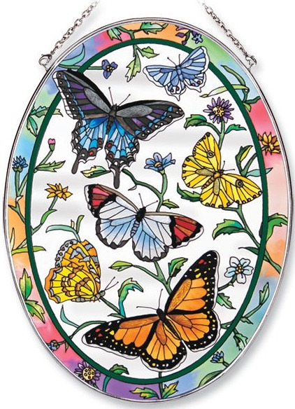 Amia 7657 Rainbows & Butterflies Large Oval Suncatcher