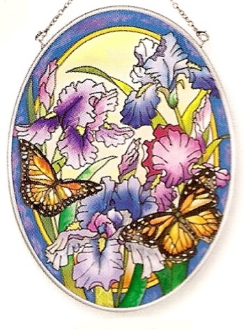 Amia 7964 Iris & Butterfly Medium Oval Suncatcher