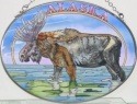 Amia 7432 Alaska Moose and Stream Medium Oval Suncatcher